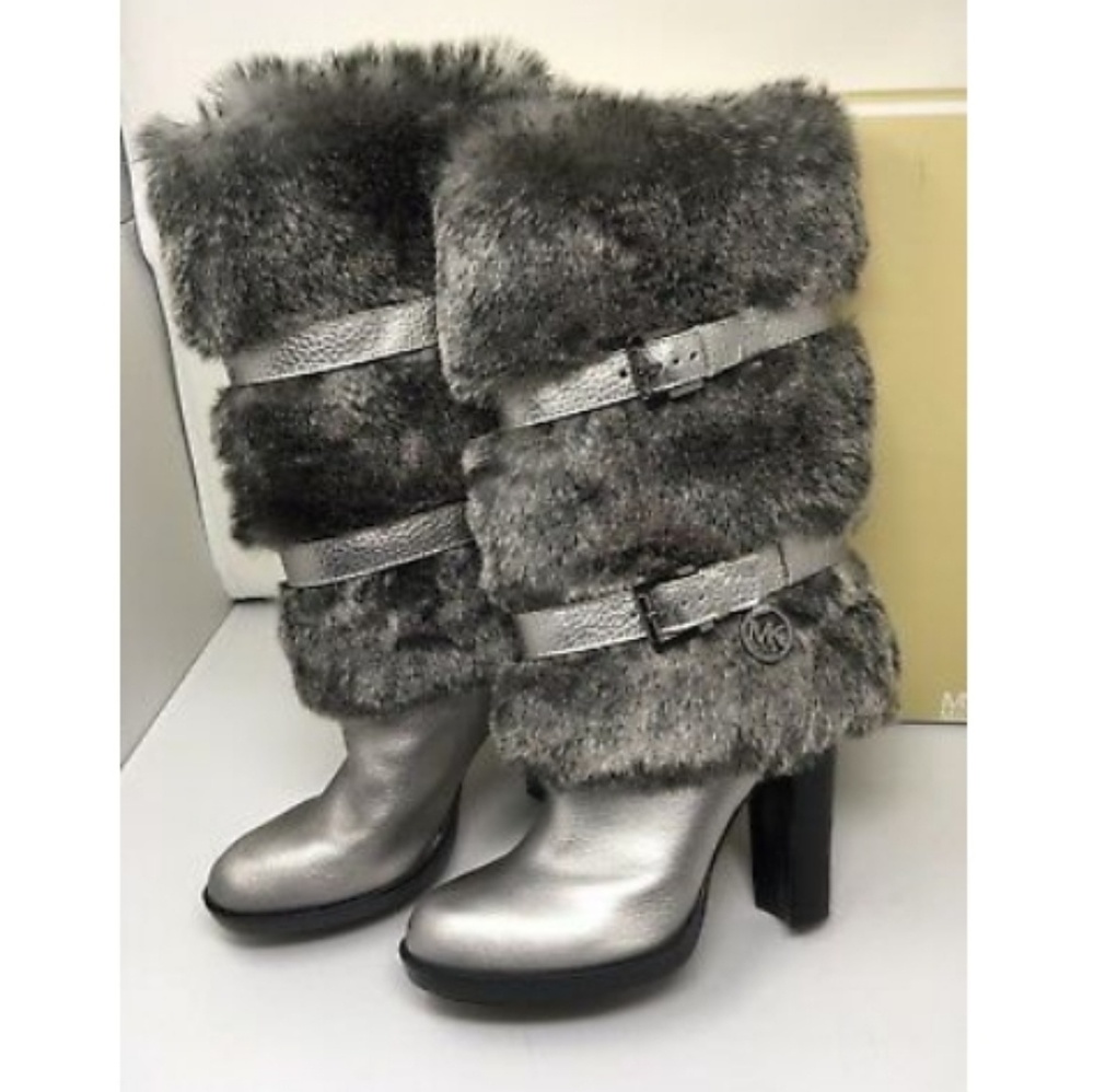 Michael Kors Carlie Faux Fur silver boots